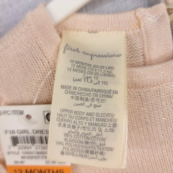 First Impressions Baby Girl Dress Leggings Set 12 Months Whisper Pink - Picture 5 of 6